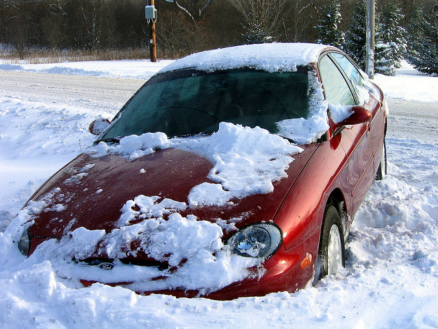 car stuck in the snow - photo by Michael Pereckas