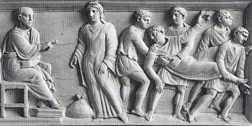 Sapphira is rebuked by Peter, detail of 4th c casket