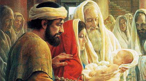 Simeon the prophet, Jesus, and Mary