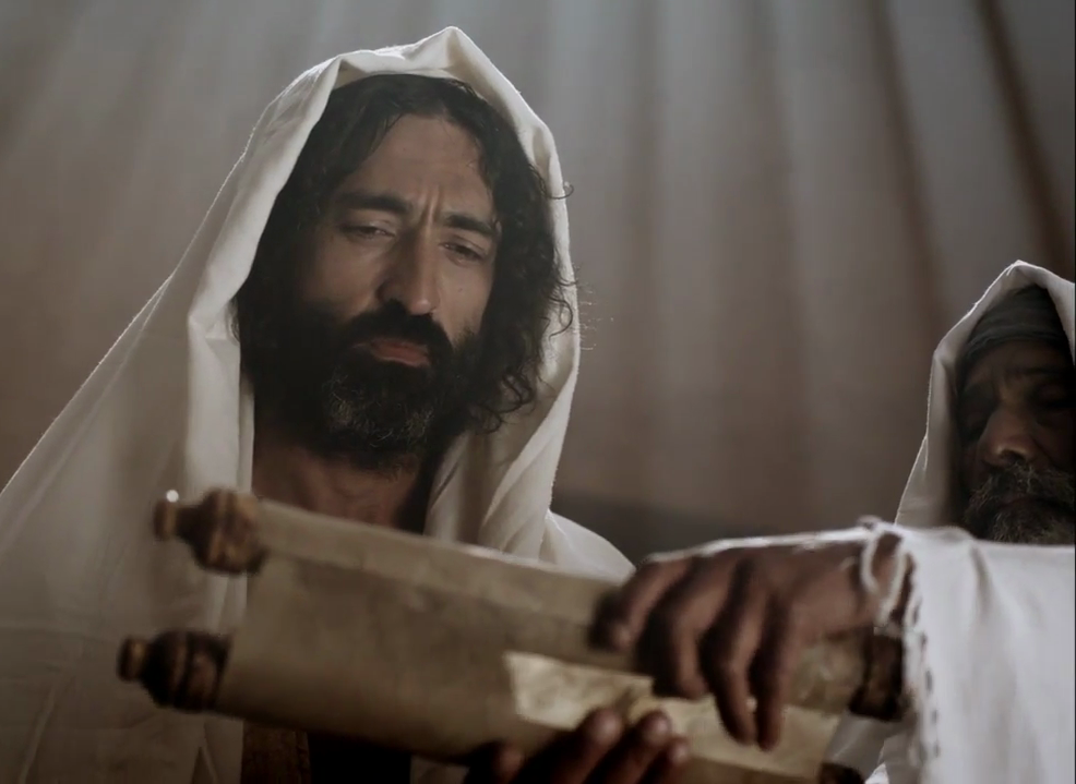 Jesus reading the scroll of Isaiah in Luke 4