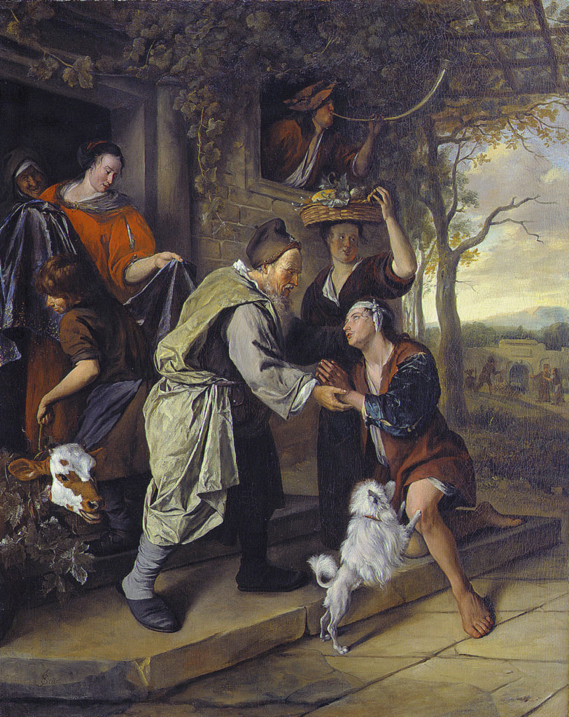 The return of the prodigal son<br /> *oil on canvas<br /> *120 x 95 cm<br /> *signed b.l.: JSteen<br /> *1668 - 1669