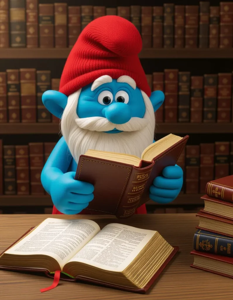 Papa Smurf studying like a good "Berean."